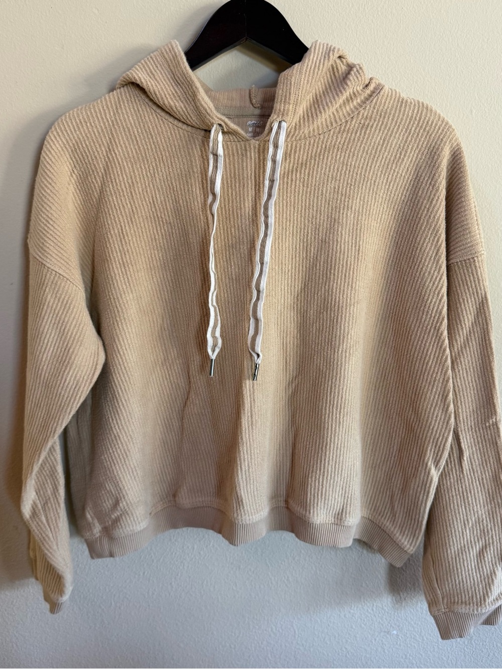 Aerie Cozy Ribbed Hooded Pullover Sweater - Beige